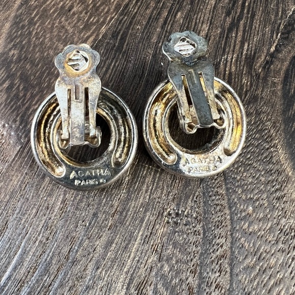 Vintage Agatha Paris Silver Tone Clip On Earrings B29 - Picture 3 of 4